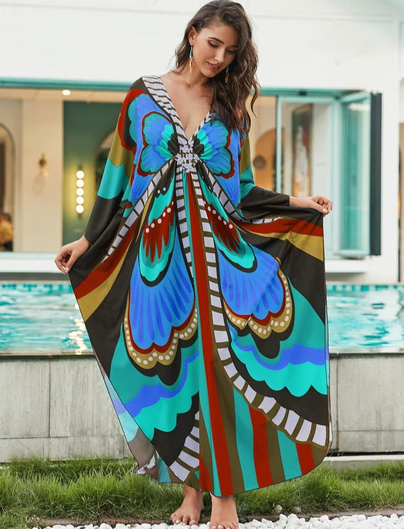 KECVOT Kaftan Dresses for Women Plus Size Batwing Sleeve Caftans Long Bathing Suit Cover Up Maxi Beach Dress Loungewear - Image 4